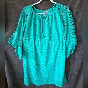Chic Turquoise Lace Blouse